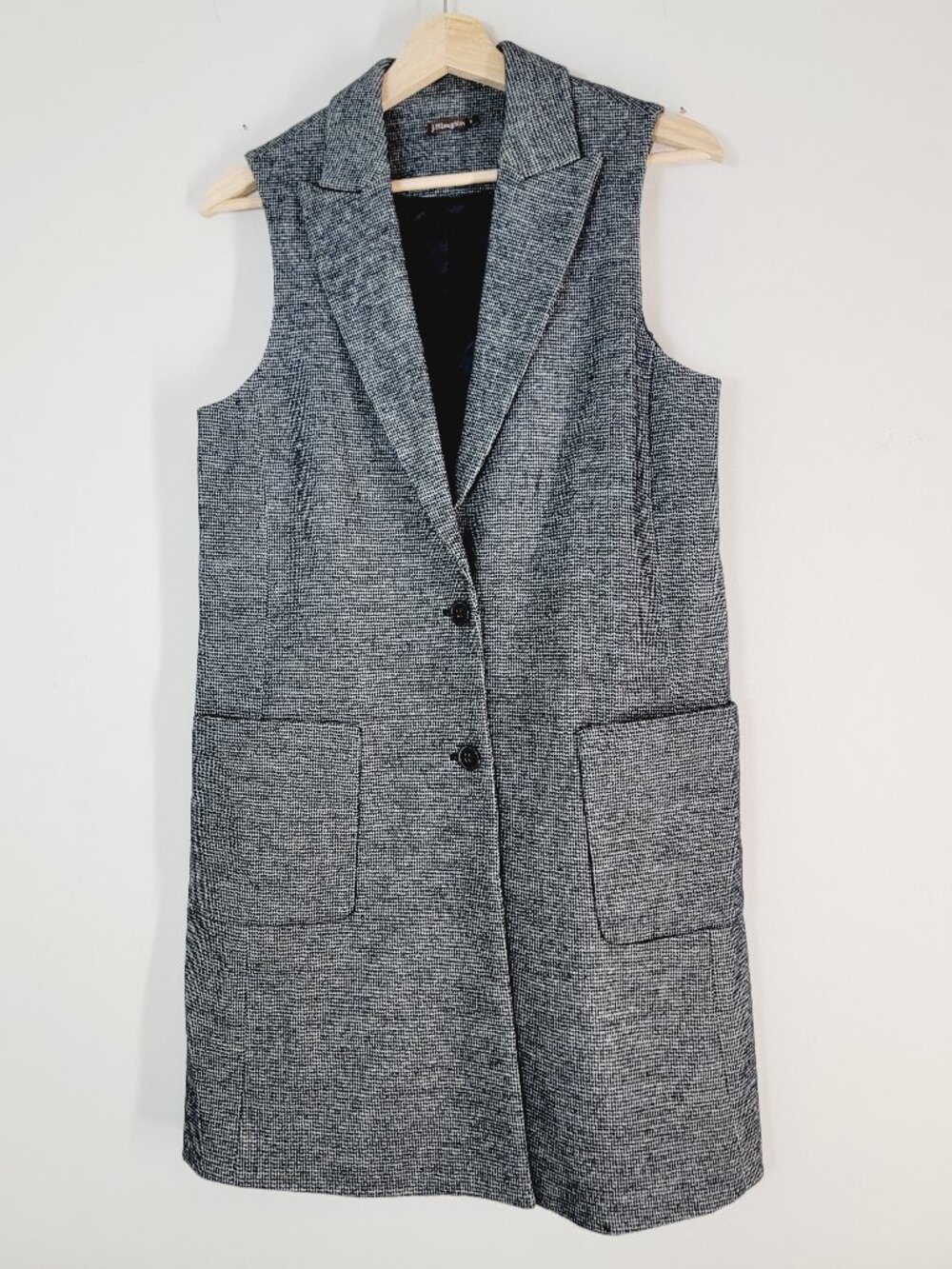 J.McLaughlin Sleeveless Houndstooth Longline Single Breasted Vest Pockets Size S